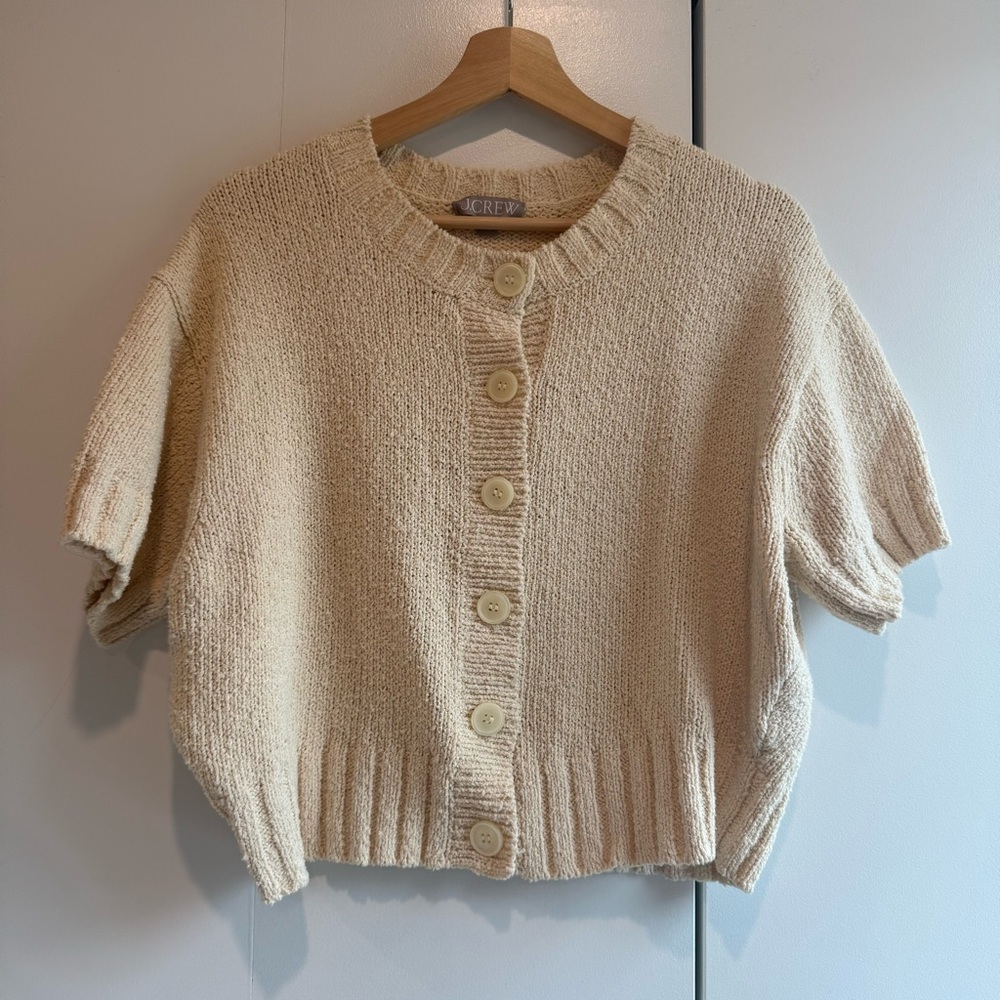 J. Crew Cream Short-Sleeve Knit Cardigan - Picture 3 of 3